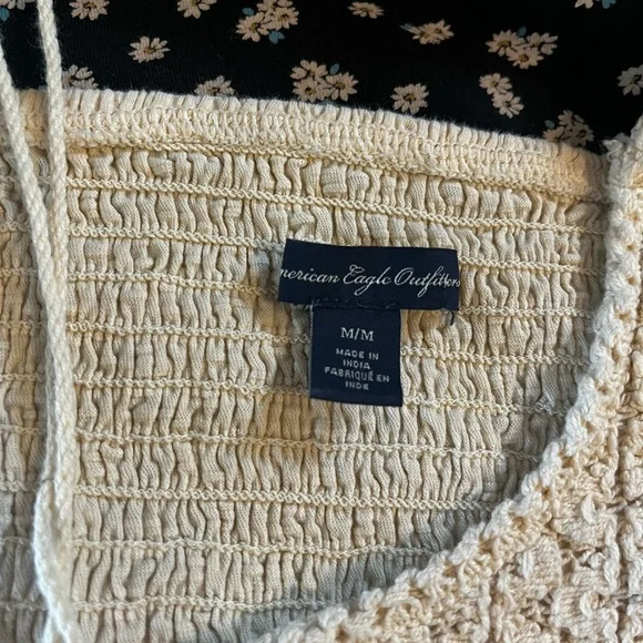 American Eagle Outfitters Cream Crochet Tie-Front Crop Top - Picture 3 of 3